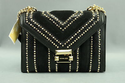 NWT $458 Michael Kors Whitney Large Embellished Black/Gold Satchel Handbag -301