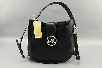 NWT $348 Michael Kors Lillie Medium Leather Hobo Messenger Bag- Black