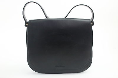 Salvatore Ferragamo Black Leather Logo Printed Flap Shoulder Handbag Rtl.$1850