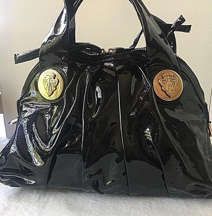 Gucci Hysteria Dome Satchel Bag Patent Leather Black