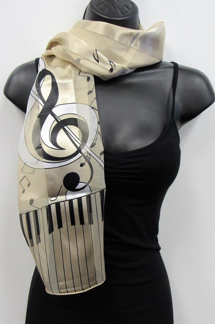 Wholesale 6 PC Beige Tan Scarves With Music Note G Clef Piano Key Scarf Lot New