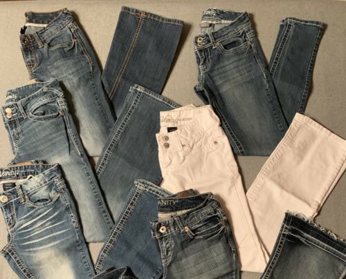 VANITY Jeans Lot (6)! Womens/Juniors 25W 26W 33L 35L Flare 32L Skinny Blue White