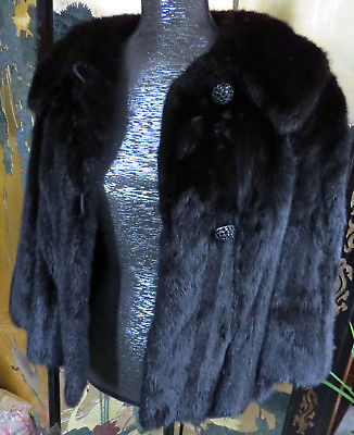 Black Mink Fur Short Coat Bolero Style, Shiny, Soft, Size L - STUNNING!!!