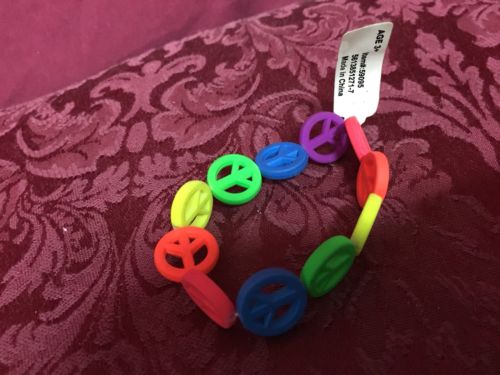 NEW WITH TAG! UNUSED! Peace Sign Colorful Stretchy Wristband SHIPS RIGHT NOW!