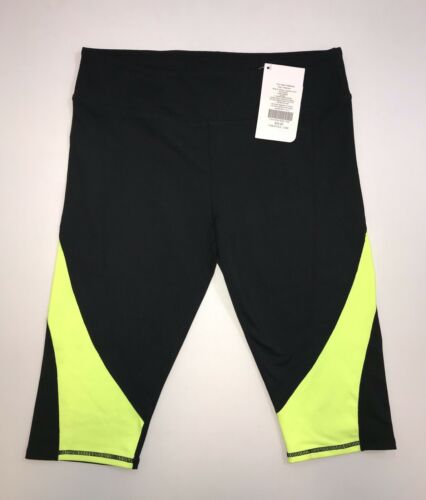 Fabletics Navassa Crop Capri Yoga Pants Leggings NWT Size Large Black Neon L