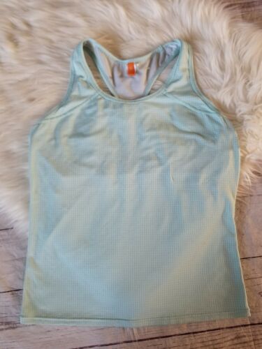 Womens Sz XL Lucy Mint Blue Tank Top Exercise Shelf Bra Vent Workout Shirt Gym