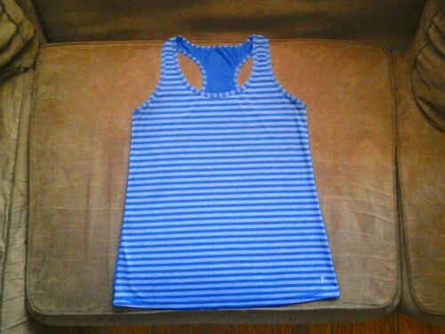 Danskin Now semi fitted racer back purple striped tank top, size small (4-6)