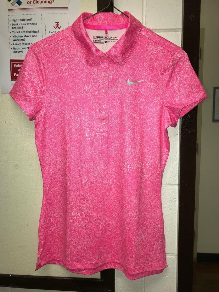 NWT NIKE Golf Women's XS & M Precision Print Dri Fit Polo Shirt Pink 802992 639