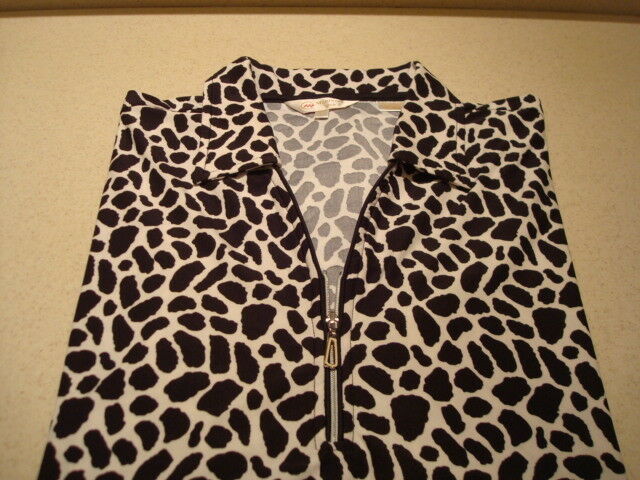 Monterey Club Golf Black & White Leopard Animal Print Zip Polo Shirt Sz. L MINT