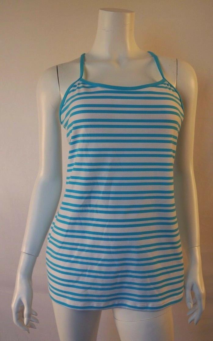 LULULEMON Turquoise Blue & White Striped POWER Y Yoga Tank Top - Size 12 L
