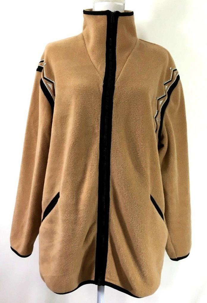 BOB MACKIE WEARABLE ART womens fleece jacket MEDIUM brown zipper pockets (J619)