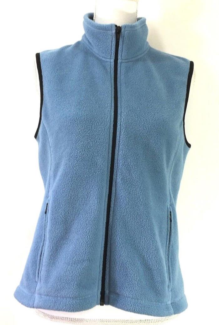 EDDIE BAUER womens POLARTEC fleece vest SMALL blue black zipper pockets (J504)