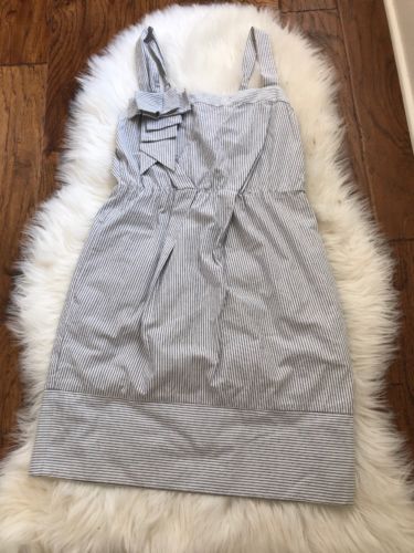 BCBG Generation Navy & White Pin Striped Ruffle Shift Cotton Dress Size M