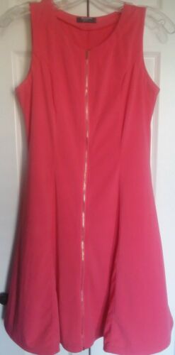 Zeagoo front zip Fit and Flare Skater Dress womens small spandex coral EUC