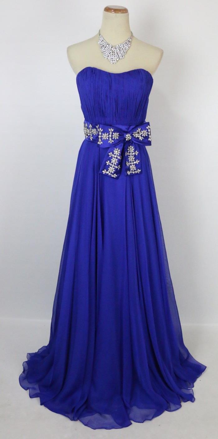 NEW $590 Jovani Ruched Strapless Bodice Prom Formal Evening Dress Size 2 Royal