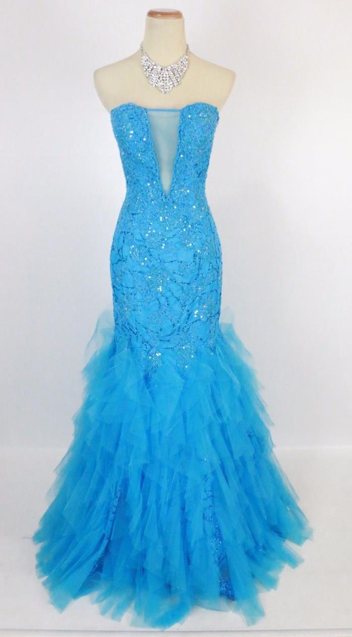 NEW Jovani Size 4 Strapless Long Formal Evening $620 Gown Prom Mermaid Turquoise