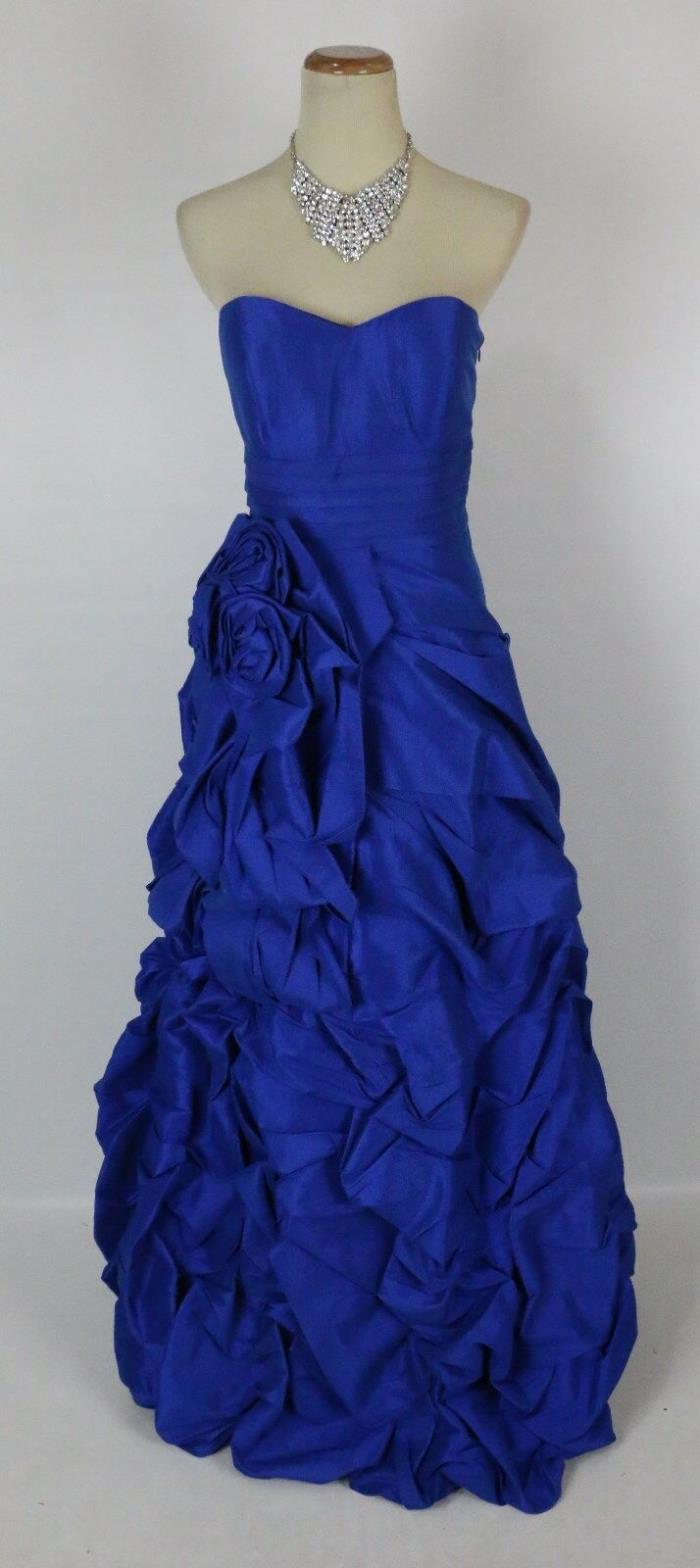 NEW $400 Jovani Rosette Royal Dress Long Gown PRom Formal Strapless Size 6