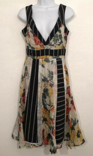 Save The Queen Size Small Women’s Floral Strip Polka Dot V Neck Multicolor Dress