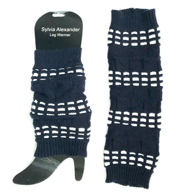 NEW Sylvia Alexander Navy Blue & White Legwarmers Boot Cuffs Scrunch Leg Warmers