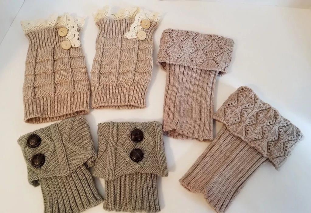 Boot Sock Toppers Cuffs Lace Button Set of 3