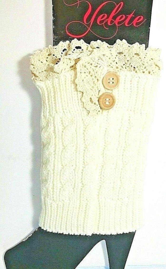 NEW Women's Crochet Knit Boot Cuffs Toppers Leg Warmers with Lace Top Buttons