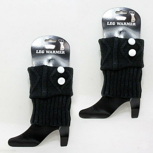Leg Warmers Boot Toppers Boot Sock 2 Button Side WHITE Cable Knitted BLACK 8.5