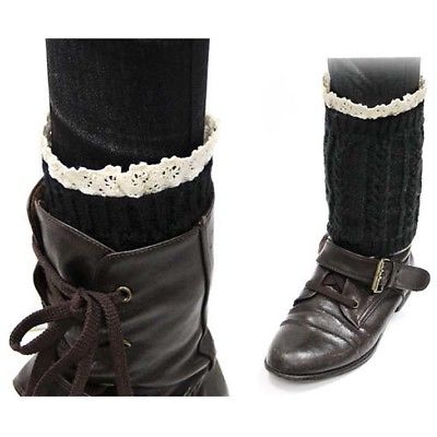 Leg Warmers Crochet Knit BLACK Fashion Boot Toppers Boot Socks Plain 8
