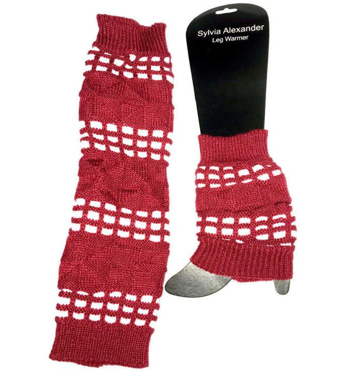 NEW Red Wine Burgundy & White Legwarmers Boot Cuffs Cute Scrunch Leg Warmers