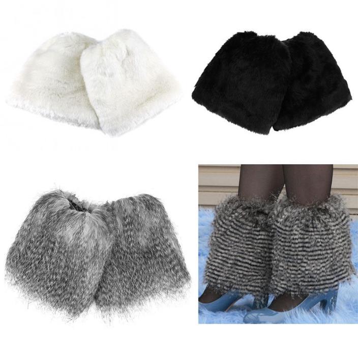 Women Faux Fur Soft Cozy Furry  Shoes Cuffs Fluffy Leg Warmers Topper-NJ