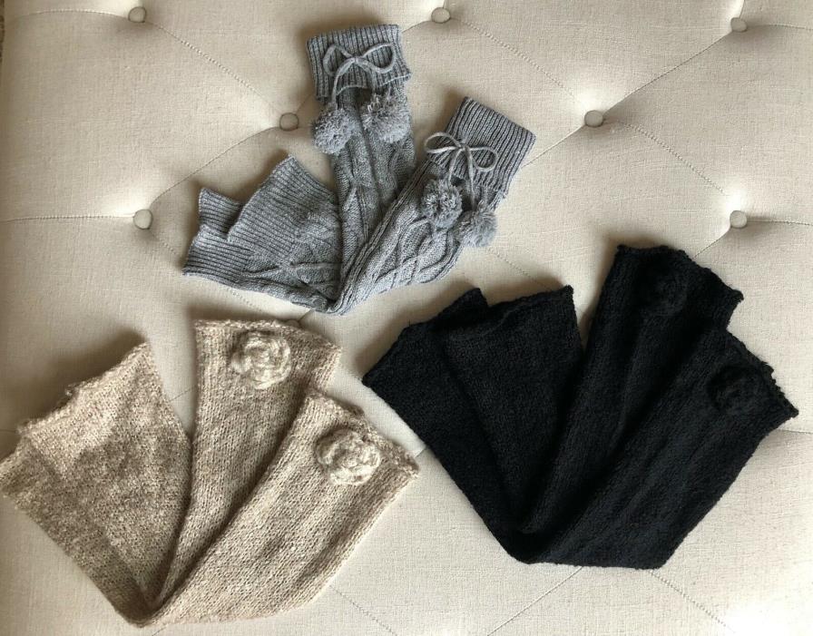 LOT OF 3 PAIRS OF KNIT LEG WARMERS  BLACK, GRAY, OATMEAL  ONE SIZE  $4.99