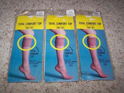 3 Pairs Vintage Total Comfort Top WHITE KNEE HIGH NYLONS 8 1/2-11 NEW