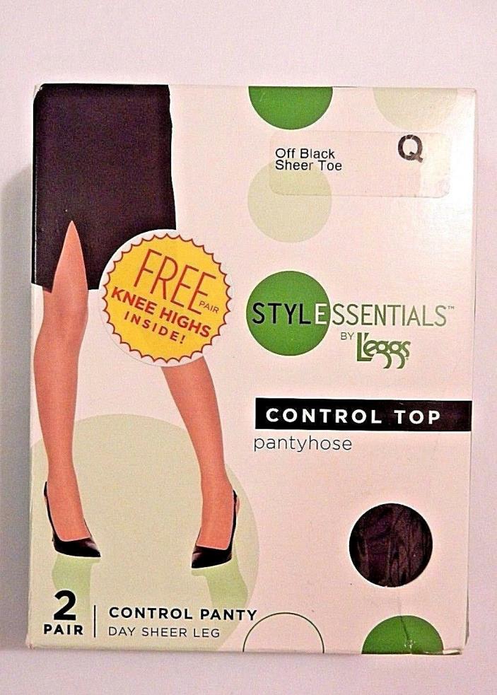 L'eggs Stylessentials Control Top Pantyhose Q Off Black Sheer Toe 2 Pack