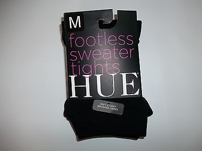 HUE 1 Pair Solid Black Brushed Lined Footless Sweater TIGHTS Womens MEDIUM NEW
