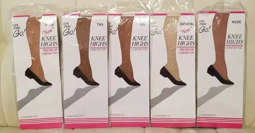 Lot Of 5 Packages Of Vintage On The Go Knee Highs Pantyhose NIP New