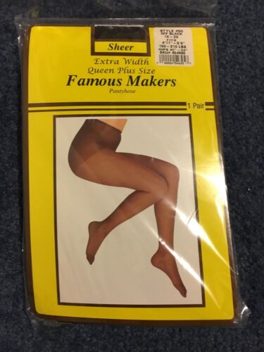 Famous Makers Pantyhose, Off Black, Size 1X-2X Extra Width, Queen Plus, NIP
