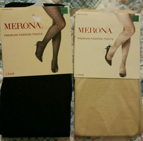 NEW Merona 2 Pairs  Premium Fashion Tights: Geometric Pattern M/L Ebony, Neutral