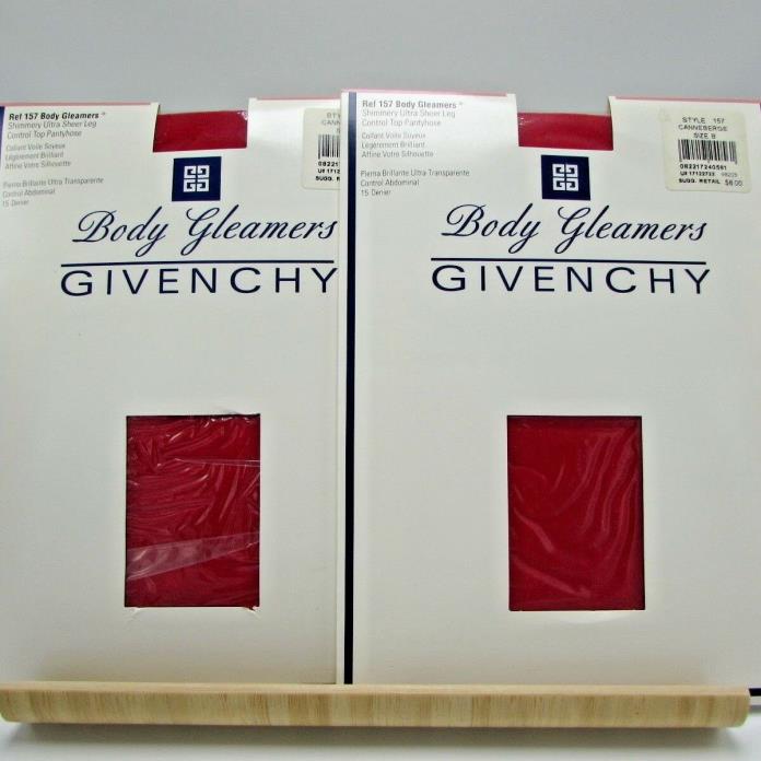 2 Pairs Givenchy Body Gleamers Size B Red Control Top Pantyhose Shimmery Sheer