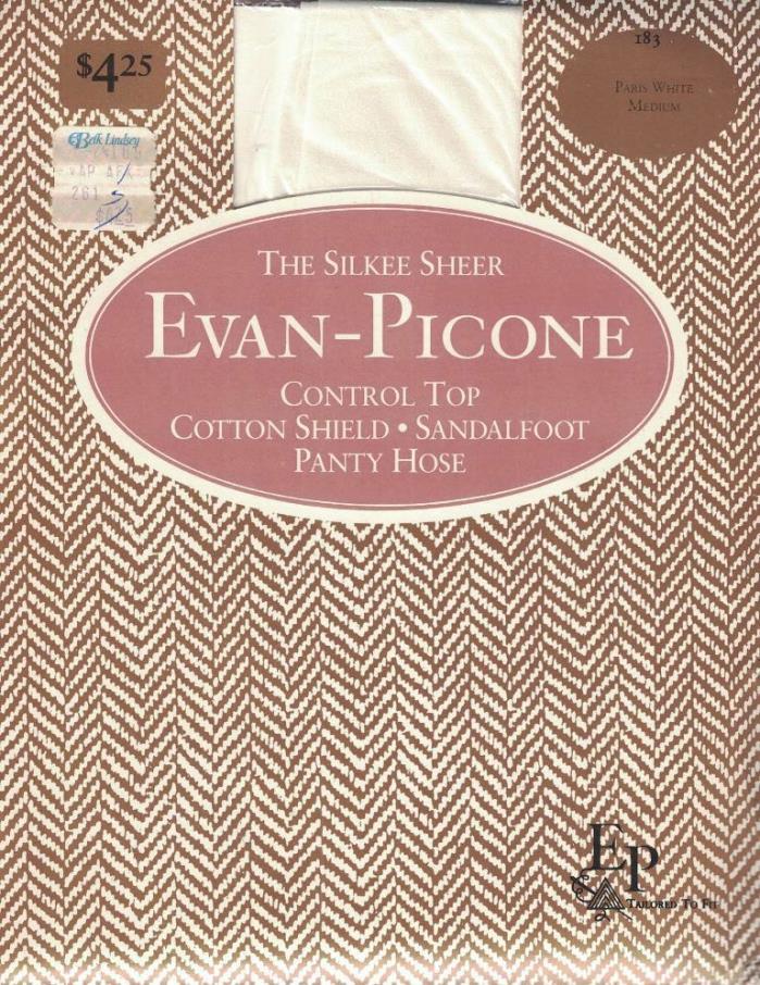 Evan Picone Control Top Sandalfoot Silkee Sheer Pantyhose Paris White Size M