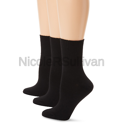 Hanes Women's Comfortsoft Cuff Sock 3 Pack Black Extended 10-12/Shoe 8-12