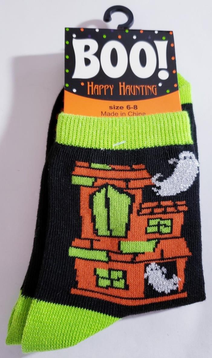 Halloween Socks Ladies Size 6-8 and 9-11 (Haunted House-Flying Ghost)