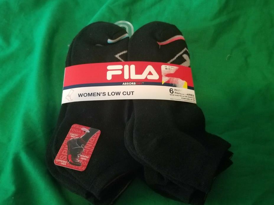 Fila Women's AbsorbDry Low Cut Socks 6 Pair NWT Black Multi-Color Shoe 4-10 Poly