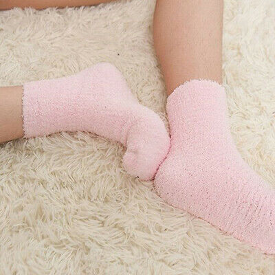 Women Winter Warm Thicken Coral Fleece Fluffy Solid Color Sleep Bed Socks DEN