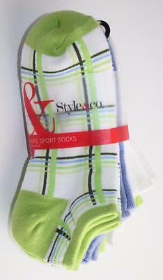 6 Style & Co Womens Socks Low Cut No Show Sport Plaid Solid Multi Mix Green