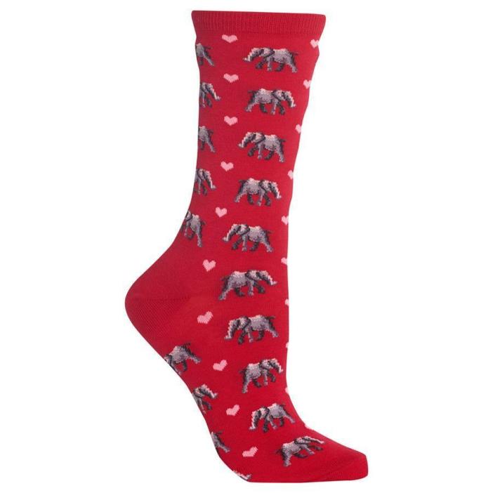 Elephant Love Hot Sox Trouser Crew Socks Red New Women's Size 9-11 Fashion*