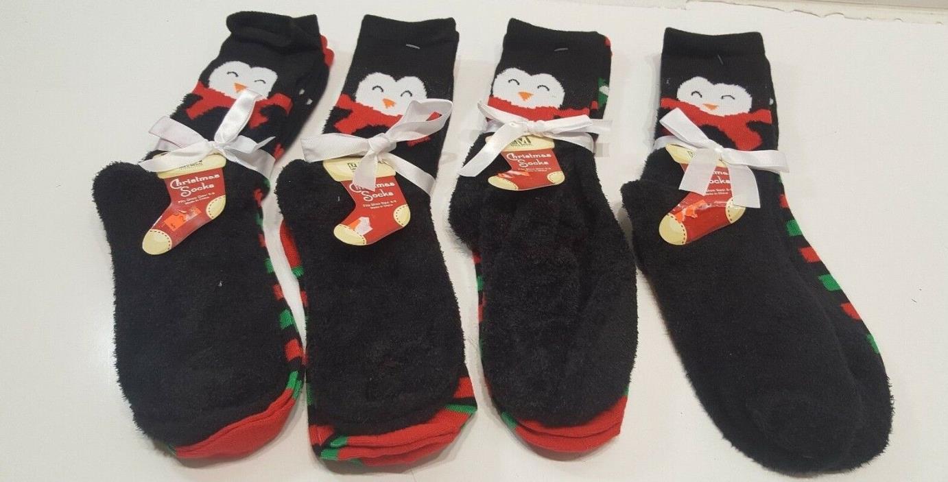 Lot of 8 Gold Medal Christmas Socks Size 5-9 Penguin Black and Stripe Wreath