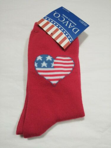 Davco Womens Socks, 4th of July, red with American flag heart, shoe size 4-10