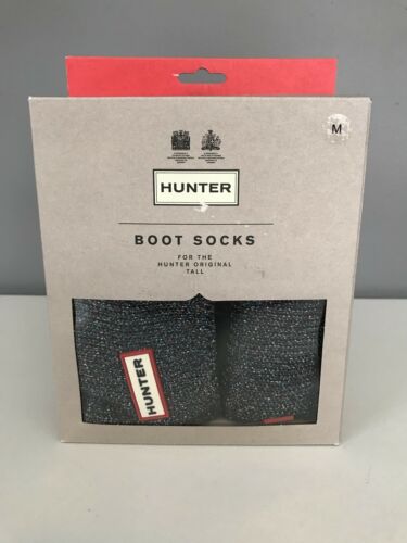 Hunter Original Tall Boot Socks Black Glitter Cuff Size Medium