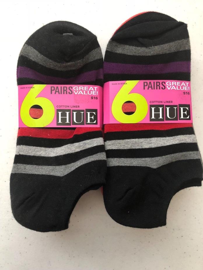 (NWT) Hue Women's 2/6-Packs Cotton No Show Socks Wide Stripe Pack Size 9-11