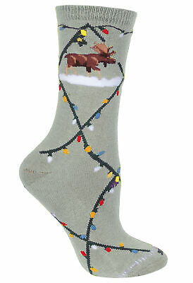 Moose & Christmas Lights Gray Ladies Socks