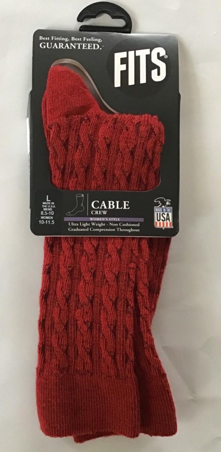 FITS Women’s Center City Cable Crew Socks - Large - Merino Wool - Burgundy - NEW